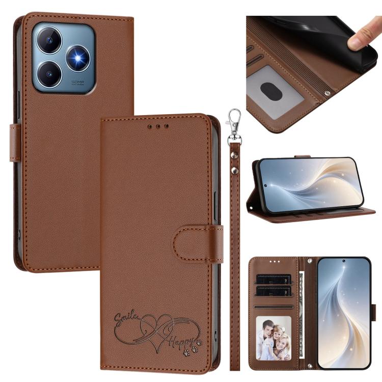 Happy Heart Pattern Magnetic Closure Vegan Leather Phone Case with Wrist Strap, For Realme 14 Pro+ 5G, For Realme 14 Pro+ 5G Global, For Realme 14 Pro 5G India, For Realme GT 7 Pro 5G / GT7 Pro Racing 5G, For Realme C63 5G Global                       ...