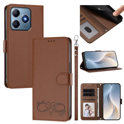Happy Heart Pattern Magnetic Closure Vegan Leather Phone Case with Wrist Strap, For Realme 14 Pro+ 5G, For Realme 14 Pro+ 5G Global, For Realme 14 Pro 5G India, For Realme GT 7 Pro 5G / GT7 Pro Racing 5G, For Realme C63 5G Global                       ...