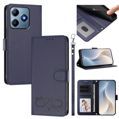 Happy Heart Pattern Magnetic Closure Vegan Leather Phone Case with Wrist Strap, For Realme 14 Pro+ 5G, For Realme 14 Pro+ 5G Global, For Realme 14 Pro 5G India, For Realme GT 7 Pro 5G / GT7 Pro Racing 5G, For Realme C63 5G Global                       ...