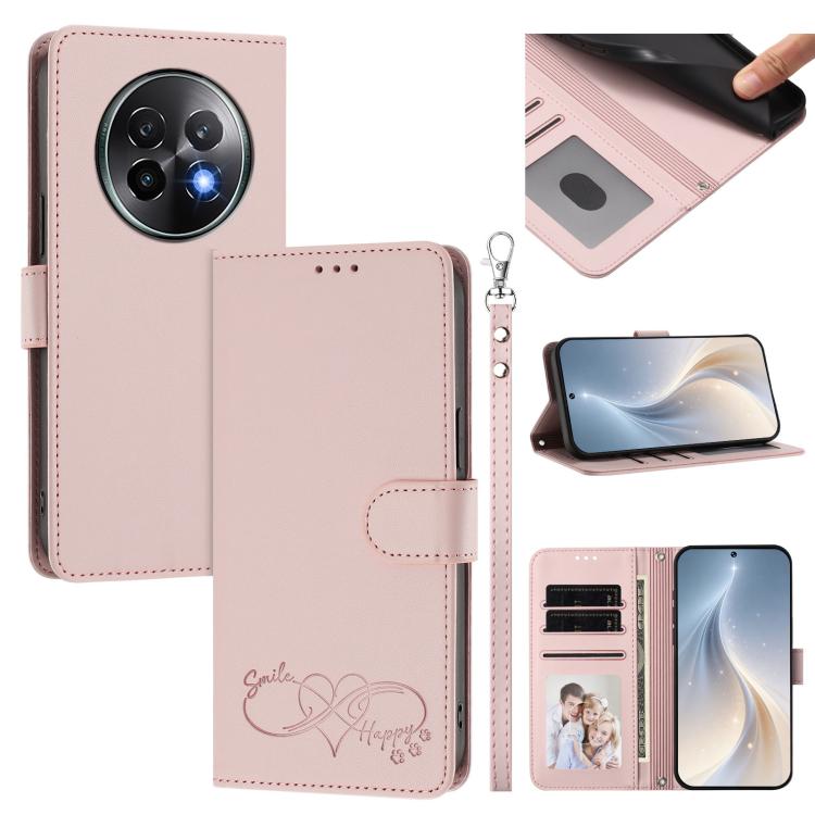 Happy Heart Pattern Magnetic Closure Vegan Leather Phone Case with Wrist Strap, For Realme 14 Pro+ 5G, For Realme 14 Pro+ 5G Global, For Realme 14 Pro 5G India, For Realme GT 7 Pro 5G / GT7 Pro Racing 5G, For Realme C63 5G Global                       ...