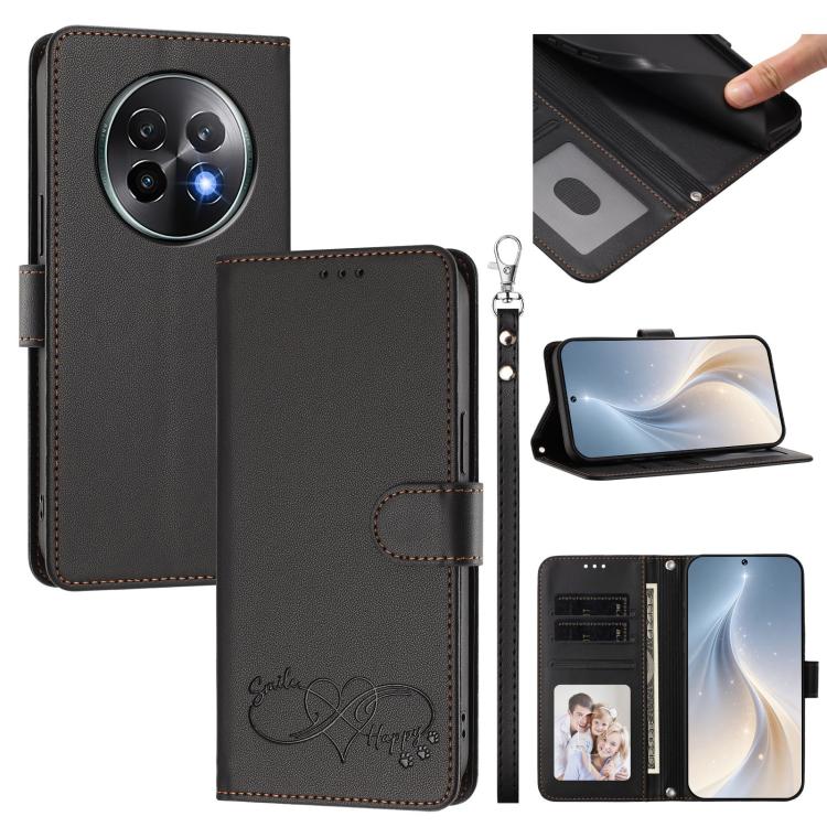 Happy Heart Pattern Magnetic Closure Vegan Leather Phone Case with Wrist Strap, For Realme 14 Pro+ 5G, For Realme 14 Pro+ 5G Global, For Realme 14 Pro 5G India, For Realme GT 7 Pro 5G / GT7 Pro Racing 5G, For Realme C63 5G Global                       ...