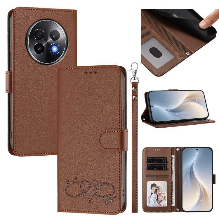 Happy Heart Pattern Magnetic Closure Vegan Leather Phone Case with Wrist Strap, For Realme 14 Pro+ 5G, For Realme 14 Pro+ 5G Global, For Realme 14 Pro 5G India, For Realme GT 7 Pro 5G / GT7 Pro Racing 5G, For Realme C63 5G Global                       ...