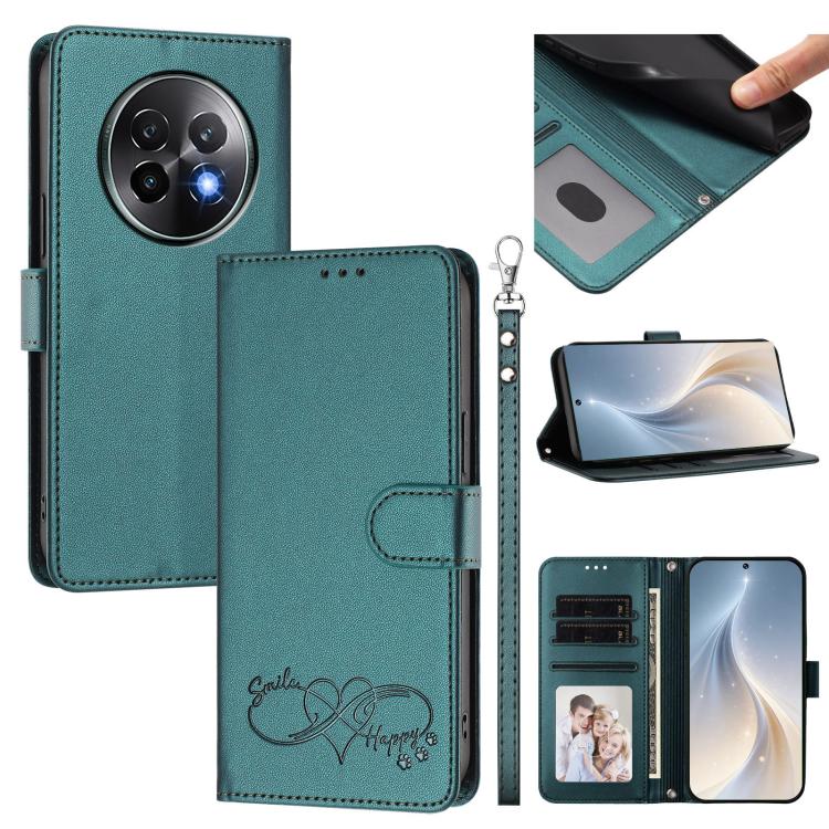 Happy Heart Pattern Magnetic Closure Vegan Leather Phone Case with Wrist Strap, For Realme 14 Pro+ 5G, For Realme 14 Pro+ 5G Global, For Realme 14 Pro 5G India, For Realme GT 7 Pro 5G / GT7 Pro Racing 5G, For Realme C63 5G Global                       ...