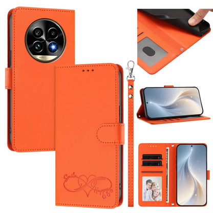 Happy Heart Pattern Magnetic Closure Vegan Leather Phone Case with Wrist Strap, For Realme 14 Pro+ 5G, For Realme 14 Pro+ 5G Global, For Realme 14 Pro 5G India, For Realme GT 7 Pro 5G / GT7 Pro Racing 5G, For Realme C63 5G Global                       ...