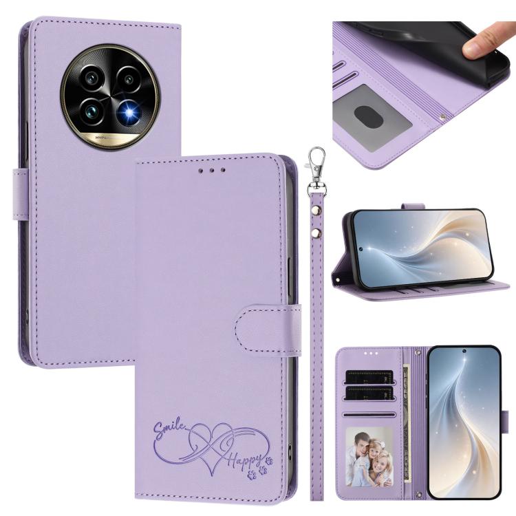 Happy Heart Pattern Magnetic Closure Vegan Leather Phone Case with Wrist Strap, For Realme 14 Pro+ 5G, For Realme 14 Pro+ 5G Global, For Realme 14 Pro 5G India, For Realme GT 7 Pro 5G / GT7 Pro Racing 5G, For Realme C63 5G Global                       ...