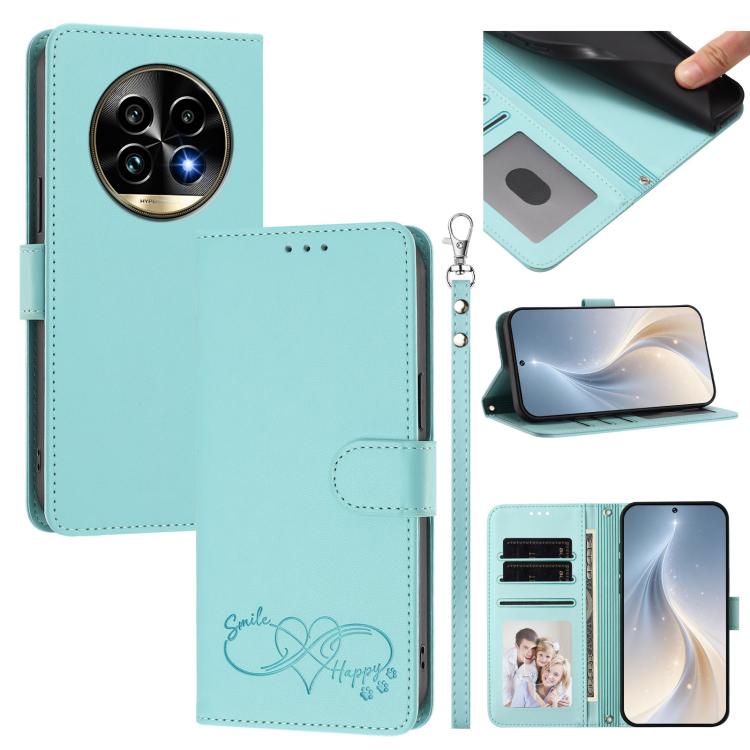 Happy Heart Pattern Magnetic Closure Vegan Leather Phone Case with Wrist Strap, For Realme 14 Pro+ 5G, For Realme 14 Pro+ 5G Global, For Realme 14 Pro 5G India, For Realme GT 7 Pro 5G / GT7 Pro Racing 5G, For Realme C63 5G Global                       ...