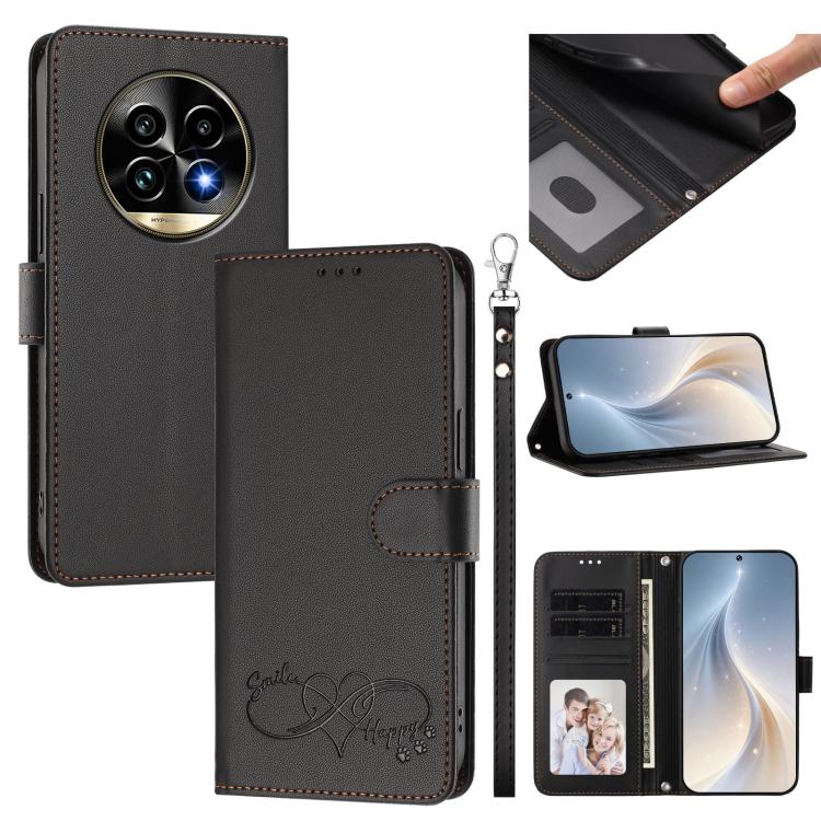 Happy Heart Pattern Magnetic Closure Vegan Leather Phone Case with Wrist Strap, For Realme 14 Pro+ 5G, For Realme 14 Pro+ 5G Global, For Realme 14 Pro 5G India, For Realme GT 7 Pro 5G / GT7 Pro Racing 5G, For Realme C63 5G Global                       ...