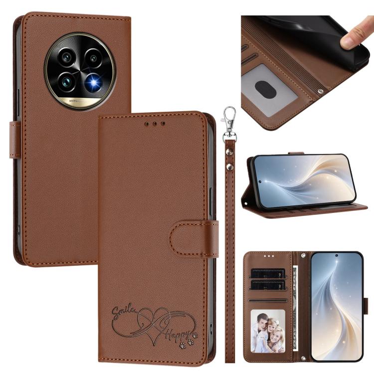 Happy Heart Pattern Magnetic Closure Vegan Leather Phone Case with Wrist Strap, For Realme 14 Pro+ 5G, For Realme 14 Pro+ 5G Global, For Realme 14 Pro 5G India, For Realme GT 7 Pro 5G / GT7 Pro Racing 5G, For Realme C63 5G Global                       ...