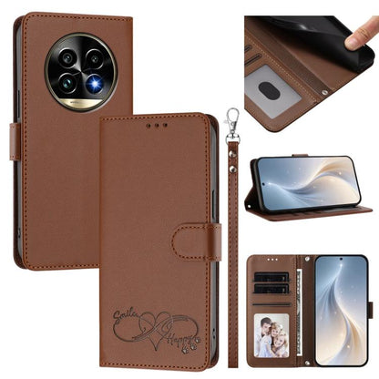 Happy Heart Pattern Magnetic Closure Vegan Leather Phone Case with Wrist Strap, For Realme 14 Pro+ 5G, For Realme 14 Pro+ 5G Global, For Realme 14 Pro 5G India, For Realme GT 7 Pro 5G / GT7 Pro Racing 5G, For Realme C63 5G Global                       ...