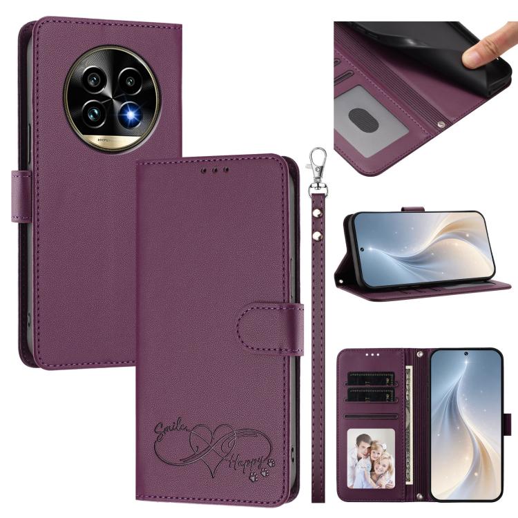 Happy Heart Pattern Magnetic Closure Vegan Leather Phone Case with Wrist Strap, For Realme 14 Pro+ 5G, For Realme 14 Pro+ 5G Global, For Realme 14 Pro 5G India, For Realme GT 7 Pro 5G / GT7 Pro Racing 5G, For Realme C63 5G Global                       ...