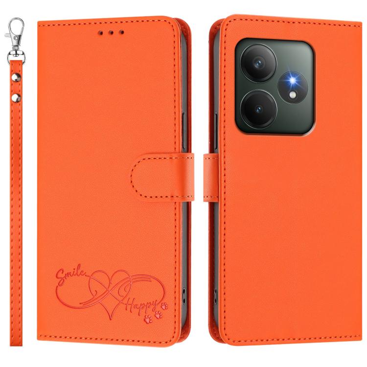Happy Heart Pattern Magnetic Closure Vegan Leather Phone Case with Wrist Strap, For Realme GT 6 5G / GT 6T 5G Global, For Realme C67 4G / 12 Lite 4G Global, For Realme 12 Pro 5G / 12 Pro+ 5G Global, For Realme C53 4G Global / C51 4G                    ...