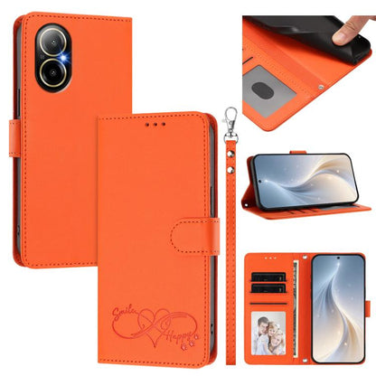 Happy Heart Pattern Magnetic Closure Vegan Leather Phone Case with Wrist Strap, For Realme GT 6 5G / GT 6T 5G Global, For Realme C67 4G / 12 Lite 4G Global, For Realme 12 Pro 5G / 12 Pro+ 5G Global, For Realme C53 4G Global / C51 4G                    ...