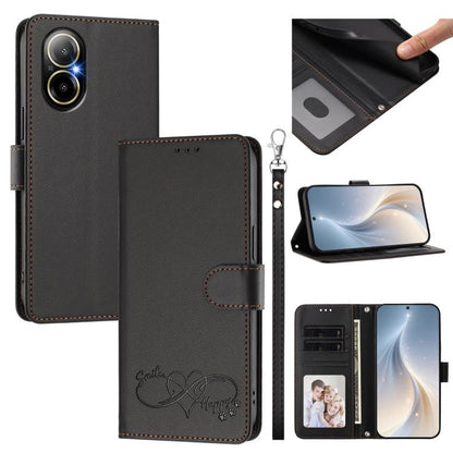 Happy Heart Pattern Magnetic Closure Vegan Leather Phone Case with Wrist Strap, For Realme GT 6 5G / GT 6T 5G Global, For Realme C67 4G / 12 Lite 4G Global, For Realme 12 Pro 5G / 12 Pro+ 5G Global, For Realme C53 4G Global / C51 4G                    ...