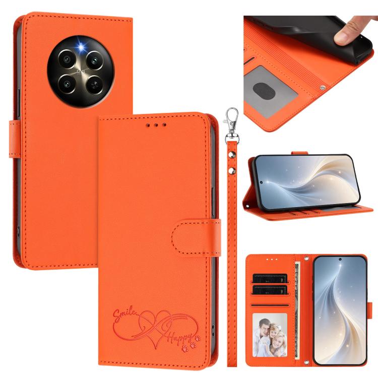 Happy Heart Pattern Magnetic Closure Vegan Leather Phone Case with Wrist Strap, For Realme GT 6 5G / GT 6T 5G Global, For Realme C67 4G / 12 Lite 4G Global, For Realme 12 Pro 5G / 12 Pro+ 5G Global, For Realme C53 4G Global / C51 4G                    ...