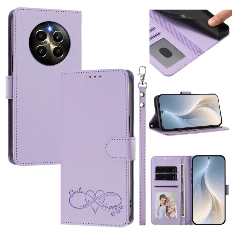 Happy Heart Pattern Magnetic Closure Vegan Leather Phone Case with Wrist Strap, For Realme GT 6 5G / GT 6T 5G Global, For Realme C67 4G / 12 Lite 4G Global, For Realme 12 Pro 5G / 12 Pro+ 5G Global, For Realme C53 4G Global / C51 4G                    ...