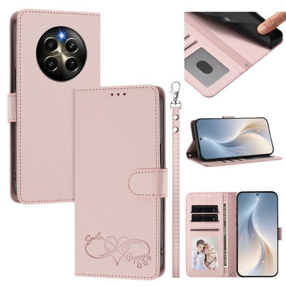 Happy Heart Pattern Magnetic Closure Vegan Leather Phone Case with Wrist Strap, For Realme GT 6 5G / GT 6T 5G Global, For Realme C67 4G / 12 Lite 4G Global, For Realme 12 Pro 5G / 12 Pro+ 5G Global, For Realme C53 4G Global / C51 4G                    ...