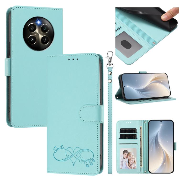 Happy Heart Pattern Magnetic Closure Vegan Leather Phone Case with Wrist Strap, For Realme GT 6 5G / GT 6T 5G Global, For Realme C67 4G / 12 Lite 4G Global, For Realme 12 Pro 5G / 12 Pro+ 5G Global, For Realme C53 4G Global / C51 4G                    ...