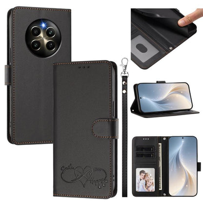 Happy Heart Pattern Magnetic Closure Vegan Leather Phone Case with Wrist Strap, For Realme GT 6 5G / GT 6T 5G Global, For Realme C67 4G / 12 Lite 4G Global, For Realme 12 Pro 5G / 12 Pro+ 5G Global, For Realme C53 4G Global / C51 4G                    ...