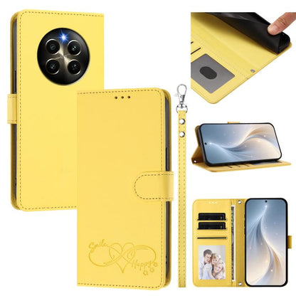 Happy Heart Pattern Magnetic Closure Vegan Leather Phone Case with Wrist Strap, For Realme GT 6 5G / GT 6T 5G Global, For Realme C67 4G / 12 Lite 4G Global, For Realme 12 Pro 5G / 12 Pro+ 5G Global, For Realme C53 4G Global / C51 4G                    ...