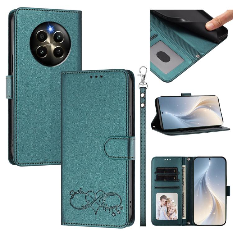 Happy Heart Pattern Magnetic Closure Vegan Leather Phone Case with Wrist Strap, For Realme GT 6 5G / GT 6T 5G Global, For Realme C67 4G / 12 Lite 4G Global, For Realme 12 Pro 5G / 12 Pro+ 5G Global, For Realme C53 4G Global / C51 4G                    ...