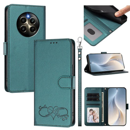 Happy Heart Pattern Magnetic Closure Vegan Leather Phone Case with Wrist Strap, For Realme GT 6 5G / GT 6T 5G Global, For Realme C67 4G / 12 Lite 4G Global, For Realme 12 Pro 5G / 12 Pro+ 5G Global, For Realme C53 4G Global / C51 4G                    ...
