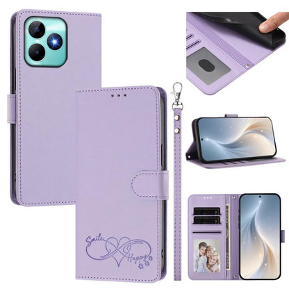 Happy Heart Pattern Magnetic Closure Vegan Leather Phone Case with Wrist Strap, For Realme GT 6 5G / GT 6T 5G Global, For Realme C67 4G / 12 Lite 4G Global, For Realme 12 Pro 5G / 12 Pro+ 5G Global, For Realme C53 4G Global / C51 4G                    ...