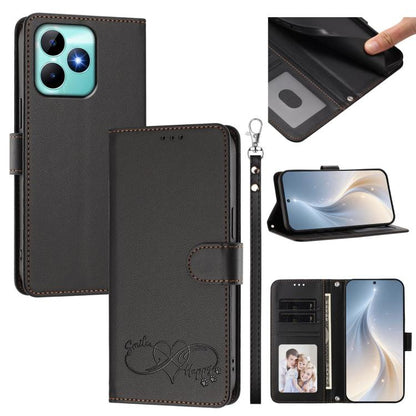 Happy Heart Pattern Magnetic Closure Vegan Leather Phone Case with Wrist Strap, For Realme GT 6 5G / GT 6T 5G Global, For Realme C67 4G / 12 Lite 4G Global, For Realme 12 Pro 5G / 12 Pro+ 5G Global, For Realme C53 4G Global / C51 4G                    ...