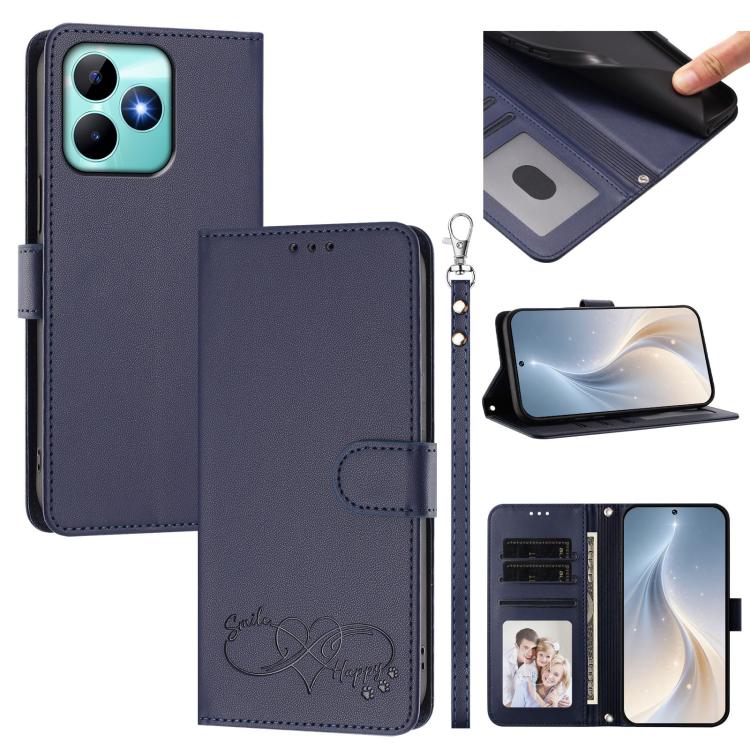 Happy Heart Pattern Magnetic Closure Vegan Leather Phone Case with Wrist Strap, For Realme GT 6 5G / GT 6T 5G Global, For Realme C67 4G / 12 Lite 4G Global, For Realme 12 Pro 5G / 12 Pro+ 5G Global, For Realme C53 4G Global / C51 4G                    ...