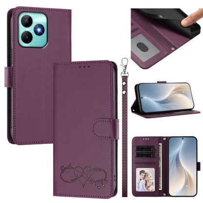 Happy Heart Pattern Magnetic Closure Vegan Leather Phone Case with Wrist Strap, For Realme GT 6 5G / GT 6T 5G Global, For Realme C67 4G / 12 Lite 4G Global, For Realme 12 Pro 5G / 12 Pro+ 5G Global, For Realme C53 4G Global / C51 4G                    ...