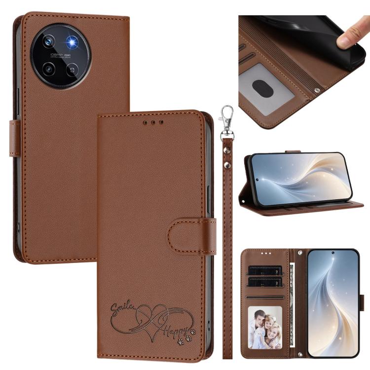 Happy Heart Pattern Magnetic Closure Vegan Leather Phone Case with Wrist Strap, For Realme GT 6 5G / GT 6T 5G Global, For Realme C67 4G / 12 Lite 4G Global, For Realme 12 Pro 5G / 12 Pro+ 5G Global, For Realme C53 4G Global / C51 4G                    ...