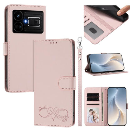 Happy Heart Pattern Magnetic Closure Vegan Leather Phone Case with Wrist Strap, For Realme GT 6 5G / GT 6T 5G Global, For Realme C67 4G / 12 Lite 4G Global, For Realme 12 Pro 5G / 12 Pro+ 5G Global, For Realme C53 4G Global / C51 4G                    ...