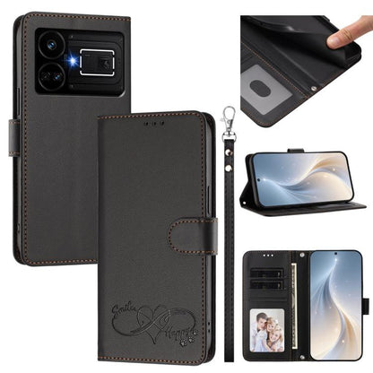Happy Heart Pattern Magnetic Closure Vegan Leather Phone Case with Wrist Strap, For Realme GT 6 5G / GT 6T 5G Global, For Realme C67 4G / 12 Lite 4G Global, For Realme 12 Pro 5G / 12 Pro+ 5G Global, For Realme C53 4G Global / C51 4G                    ...