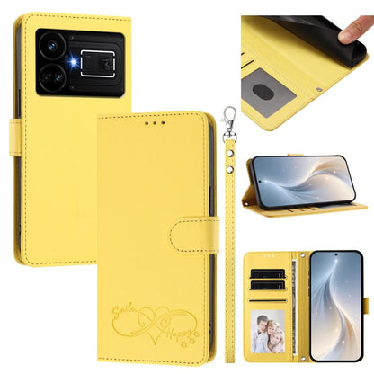 Happy Heart Pattern Magnetic Closure Vegan Leather Phone Case with Wrist Strap, For Realme GT 6 5G / GT 6T 5G Global, For Realme C67 4G / 12 Lite 4G Global, For Realme 12 Pro 5G / 12 Pro+ 5G Global, For Realme C53 4G Global / C51 4G                    ...