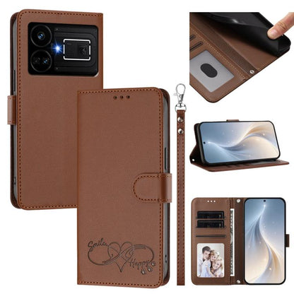 Happy Heart Pattern Magnetic Closure Vegan Leather Phone Case with Wrist Strap, For Realme GT 6 5G / GT 6T 5G Global, For Realme C67 4G / 12 Lite 4G Global, For Realme 12 Pro 5G / 12 Pro+ 5G Global, For Realme C53 4G Global / C51 4G                    ...