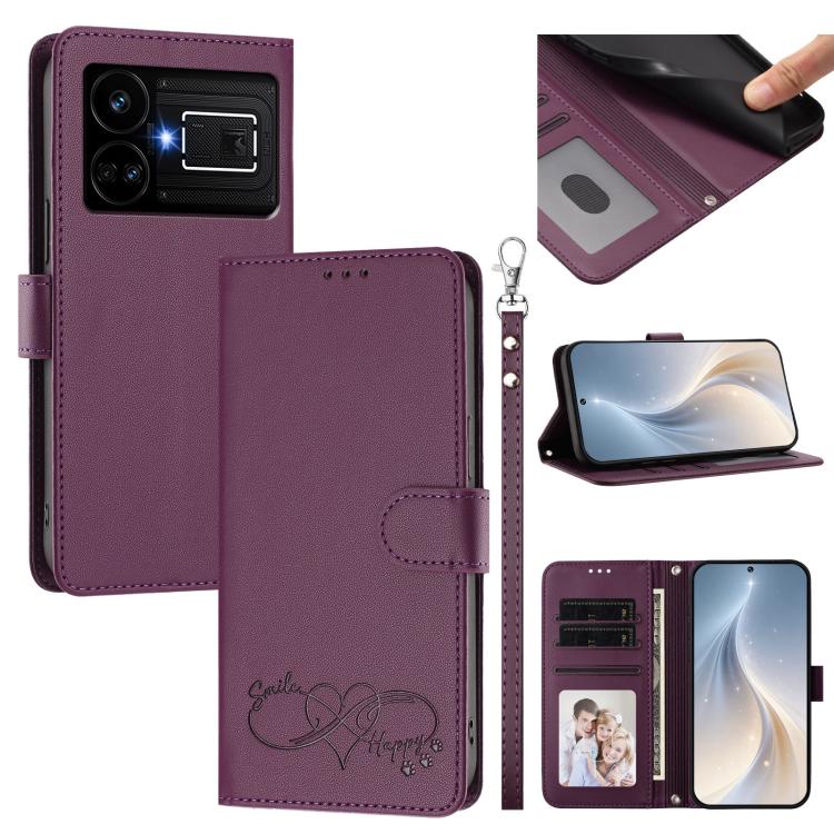 Happy Heart Pattern Magnetic Closure Vegan Leather Phone Case with Wrist Strap, For Realme GT 6 5G / GT 6T 5G Global, For Realme C67 4G / 12 Lite 4G Global, For Realme 12 Pro 5G / 12 Pro+ 5G Global, For Realme C53 4G Global / C51 4G                    ...