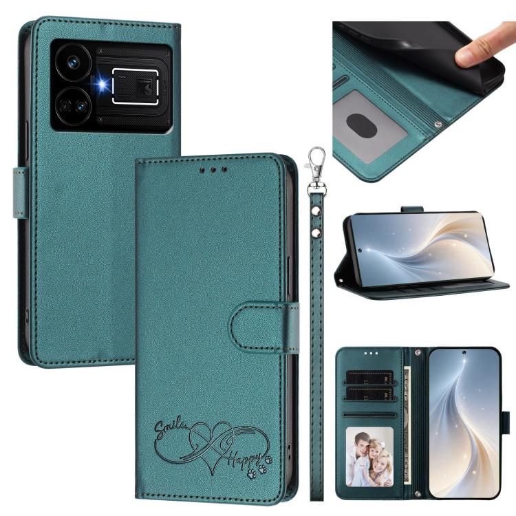 Happy Heart Pattern Magnetic Closure Vegan Leather Phone Case with Wrist Strap, For Realme GT 6 5G / GT 6T 5G Global, For Realme C67 4G / 12 Lite 4G Global, For Realme 12 Pro 5G / 12 Pro+ 5G Global, For Realme C53 4G Global / C51 4G                    ...