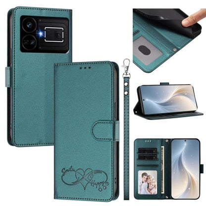 Happy Heart Pattern Magnetic Closure Vegan Leather Phone Case with Wrist Strap, For Realme GT 6 5G / GT 6T 5G Global, For Realme C67 4G / 12 Lite 4G Global, For Realme 12 Pro 5G / 12 Pro+ 5G Global, For Realme C53 4G Global / C51 4G                    ...