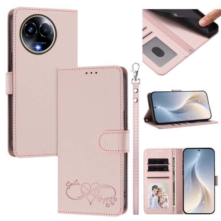 Happy Heart Pattern Magnetic Closure Vegan Leather Phone Case with Wrist Strap, For Realme GT 6 5G / GT 6T 5G Global, For Realme C67 4G / 12 Lite 4G Global, For Realme 12 Pro 5G / 12 Pro+ 5G Global, For Realme C53 4G Global / C51 4G                    ...