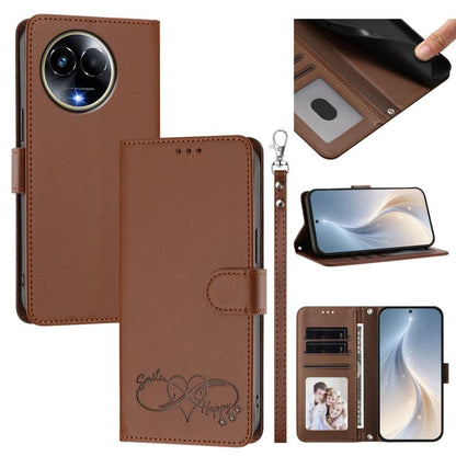 Happy Heart Pattern Magnetic Closure Vegan Leather Phone Case with Wrist Strap, For Realme GT 6 5G / GT 6T 5G Global, For Realme C67 4G / 12 Lite 4G Global, For Realme 12 Pro 5G / 12 Pro+ 5G Global, For Realme C53 4G Global / C51 4G                    ...