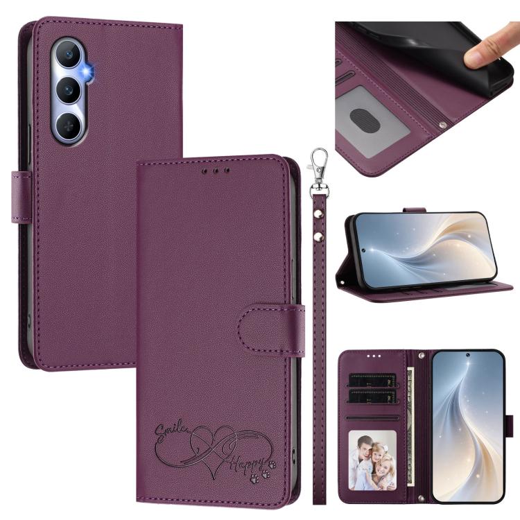 Happy Heart Pattern Magnetic Closure Vegan Leather Phone Case with Wrist Strap, For Realme GT 6 5G / GT 6T 5G Global, For Realme C67 4G / 12 Lite 4G Global, For Realme 12 Pro 5G / 12 Pro+ 5G Global, For Realme C53 4G Global / C51 4G                    ...