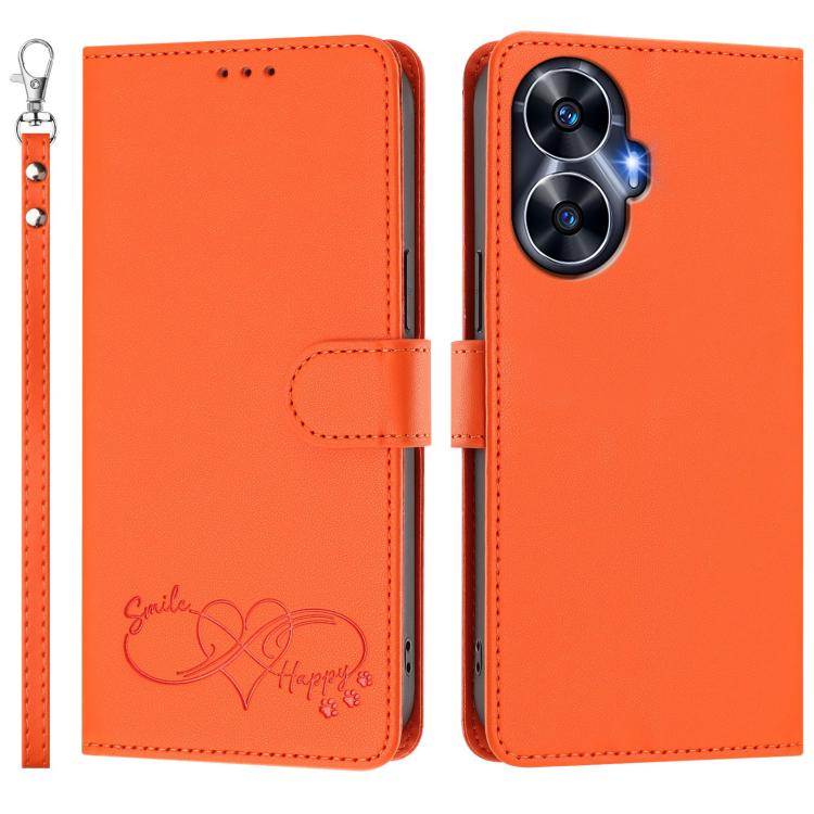 Happy Heart Pattern Magnetic Closure Vegan Leather Phone Case with Wrist Strap, For Realme C55 4G Global / Narzo N55, For Realme C33 2023 / 2022 Global, For Realme 10T 5G / 10s 5G / 9i 5G India, For Realme GT3 5G / GT Neo 5 240W, For Realme 10 Pro 5G  ...