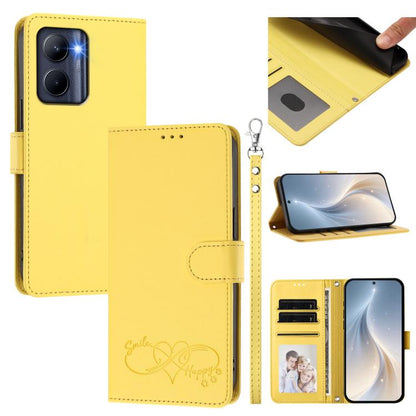 Happy Heart Pattern Magnetic Closure Vegan Leather Phone Case with Wrist Strap, For Realme C55 4G Global / Narzo N55, For Realme C33 2023 / 2022 Global, For Realme 10T 5G / 10s 5G / 9i 5G India, For Realme GT3 5G / GT Neo 5 240W, For Realme 10 Pro 5G  ...