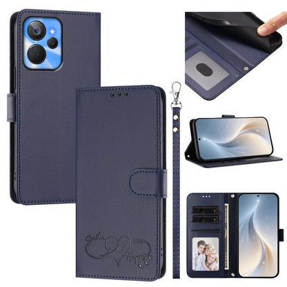 Happy Heart Pattern Magnetic Closure Vegan Leather Phone Case with Wrist Strap, For Realme C55 4G Global / Narzo N55, For Realme C33 2023 / 2022 Global, For Realme 10T 5G / 10s 5G / 9i 5G India, For Realme GT3 5G / GT Neo 5 240W, For Realme 10 Pro 5G  ...