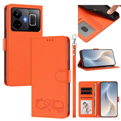 Happy Heart Pattern Magnetic Closure Vegan Leather Phone Case with Wrist Strap, For Realme C55 4G Global / Narzo N55, For Realme C33 2023 / 2022 Global, For Realme 10T 5G / 10s 5G / 9i 5G India, For Realme GT3 5G / GT Neo 5 240W, For Realme 10 Pro 5G  ...