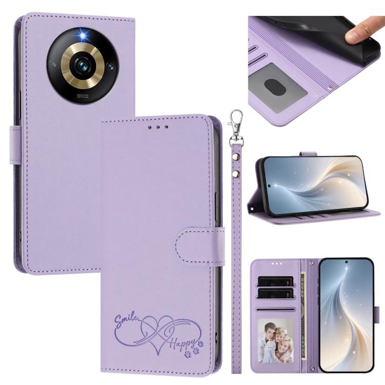 Happy Heart Pattern Magnetic Closure Vegan Leather Phone Case with Wrist Strap, For Realme GT 6 5G / GT 6T 5G Global, For Realme C67 4G / 12 Lite 4G Global, For Realme 12 Pro 5G / 12 Pro+ 5G Global, For Realme C53 4G Global / C51 4G                    ...