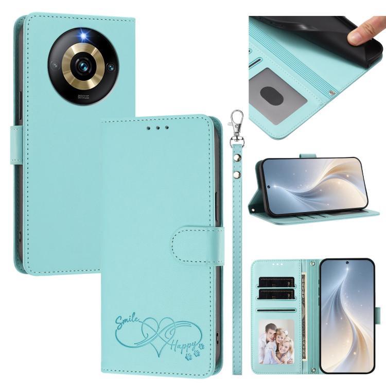 Happy Heart Pattern Magnetic Closure Vegan Leather Phone Case with Wrist Strap, For Realme GT 6 5G / GT 6T 5G Global, For Realme C67 4G / 12 Lite 4G Global, For Realme 12 Pro 5G / 12 Pro+ 5G Global, For Realme C53 4G Global / C51 4G                    ...