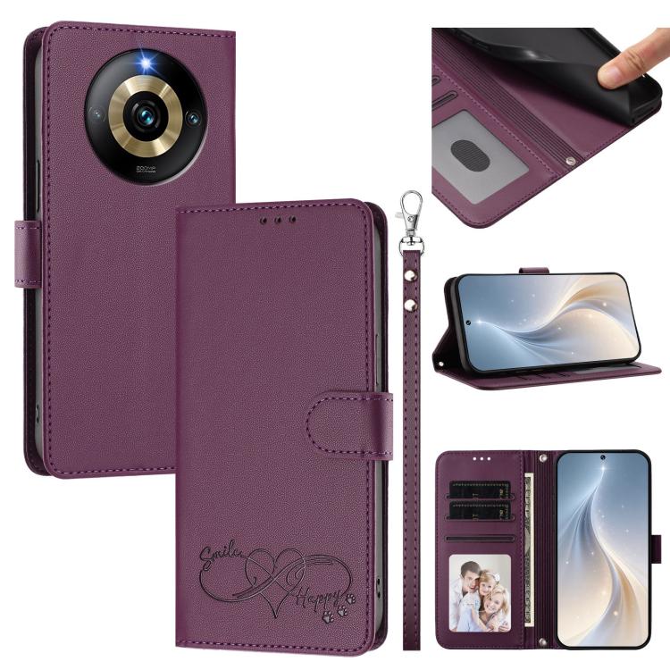 Happy Heart Pattern Magnetic Closure Vegan Leather Phone Case with Wrist Strap, For Realme GT 6 5G / GT 6T 5G Global, For Realme C67 4G / 12 Lite 4G Global, For Realme 12 Pro 5G / 12 Pro+ 5G Global, For Realme C53 4G Global / C51 4G                    ...