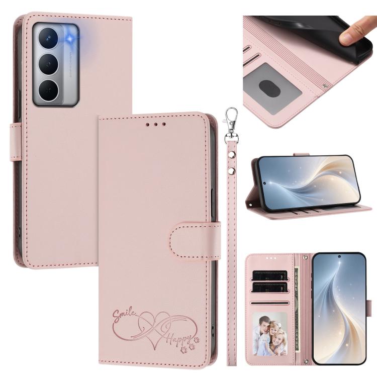 Happy Heart Pattern Magnetic Closure Vegan Leather Phone Case with Wrist Strap, For Realme GT 7 5G Global / 5G India, For Realme V70 5G / 14x Global, For Realme Narzo 80 Pro / 14 Pro 5G India, For Realme C75 4G Global / Narzo 80x 5G, For Realme Narzo 8...