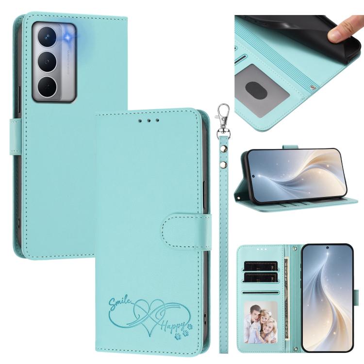 Happy Heart Pattern Magnetic Closure Vegan Leather Phone Case with Wrist Strap, For Realme GT 7 5G Global / 5G India, For Realme V70 5G / 14x Global, For Realme Narzo 80 Pro / 14 Pro 5G India, For Realme C75 4G Global / Narzo 80x 5G, For Realme Narzo 8...