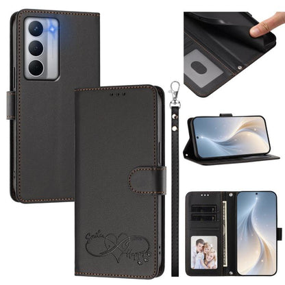 Happy Heart Pattern Magnetic Closure Vegan Leather Phone Case with Wrist Strap, For Realme GT 7 5G Global / 5G India, For Realme V70 5G / 14x Global, For Realme Narzo 80 Pro / 14 Pro 5G India, For Realme C75 4G Global / Narzo 80x 5G, For Realme Narzo 8...